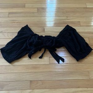 Black Eyelet Crop Top with Bow Detail and Criss-Cross Back (size US M)